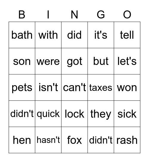 ESOL Bingo Card
