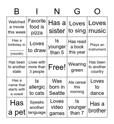 Getting to Know You Bingo Card