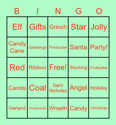 Holiday Bingo! Bingo Card