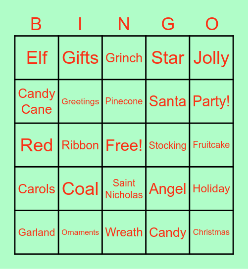 Holiday Bingo! Bingo Card