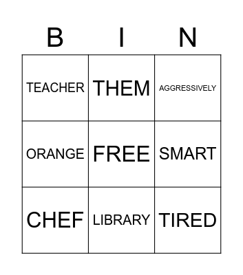 PARTS OF SPEECH Bingo Card