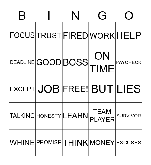 NO WHINIG NO EXCUSES Bingo Card