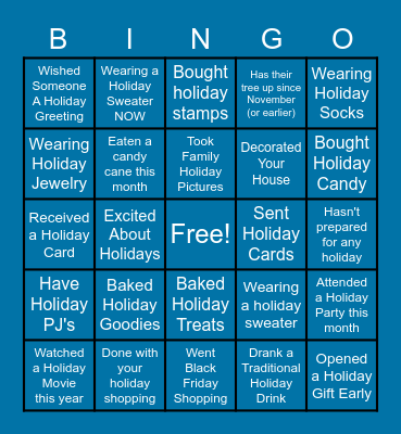 ANA Holiday Fun Bingo Card