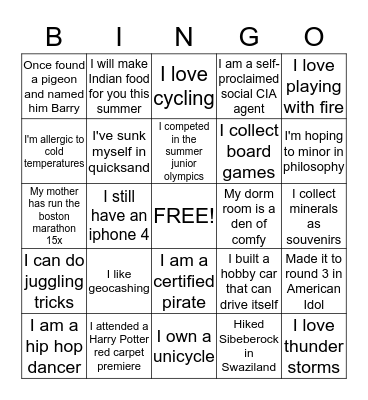 Intern Facts! Bingo Card