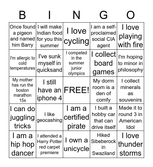 Intern Facts! Bingo Card