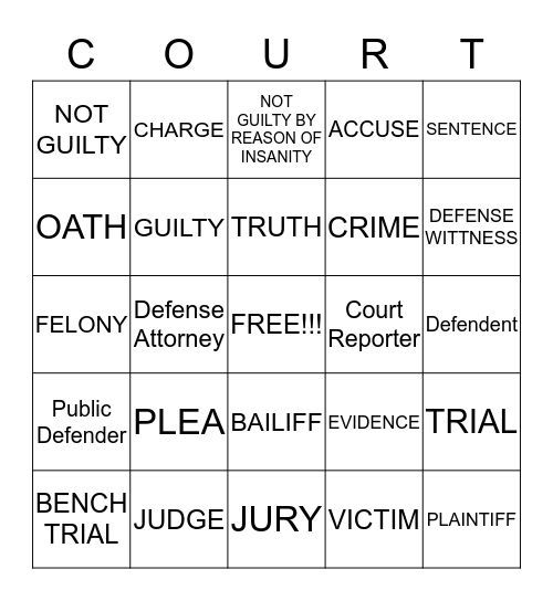 Court Competency Bingo Card