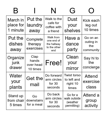Staying Active Bingo! Bingo Card