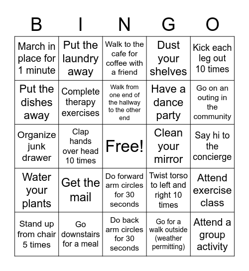 Staying Active Bingo! Bingo Card