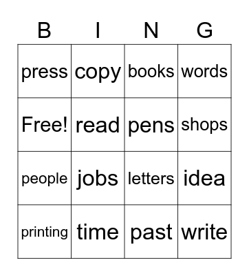 The Printing Press Bingo Card