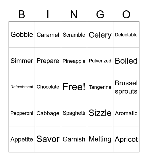 Food Bingo Card