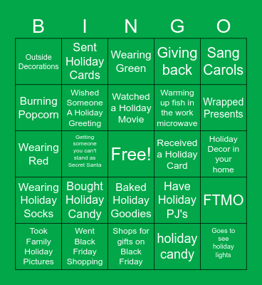 Stansbury Holiday Bingo Card