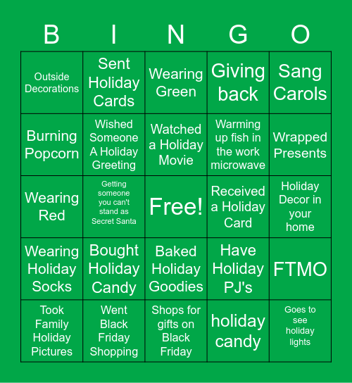 Stansbury Holiday Bingo Card