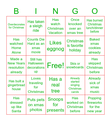 Holiday Bingo Card