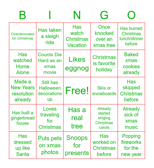 Holiday Bingo Card