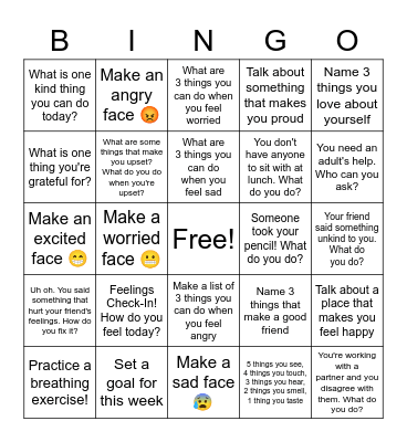 Social Emotional Bingo! Bingo Card
