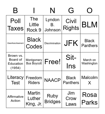 Civil Rights Bingo Card