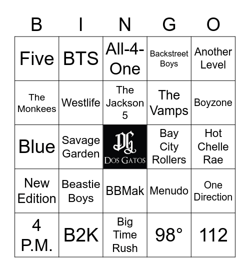 v6 Boy Band Bingo Card