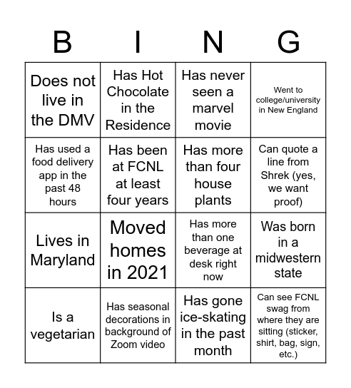 Bing Pot! Bingo Card