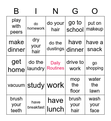 Daily Routines Bingo Card