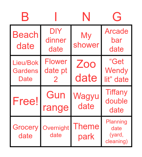 Dating Game O' Bingo!!! Bingo Card