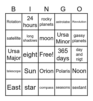 Solar System Bingo Card