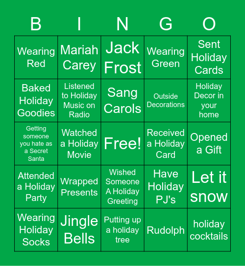 Stansbury Holiday Bingo! Bingo Card