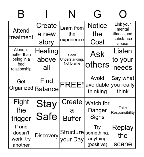 COPING SKILLS Bingo Card