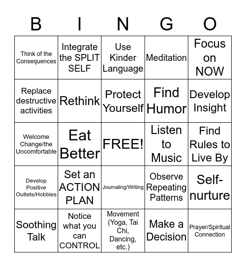 COPING SKILLS Bingo Card