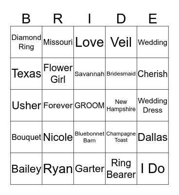 Bridal Bingo Card