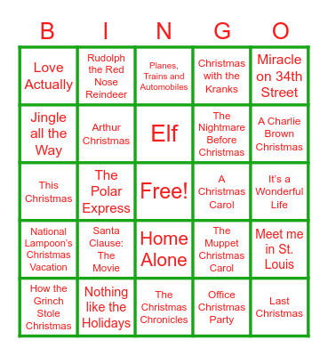 Silent BINGO : Christmas Movies Bingo Card