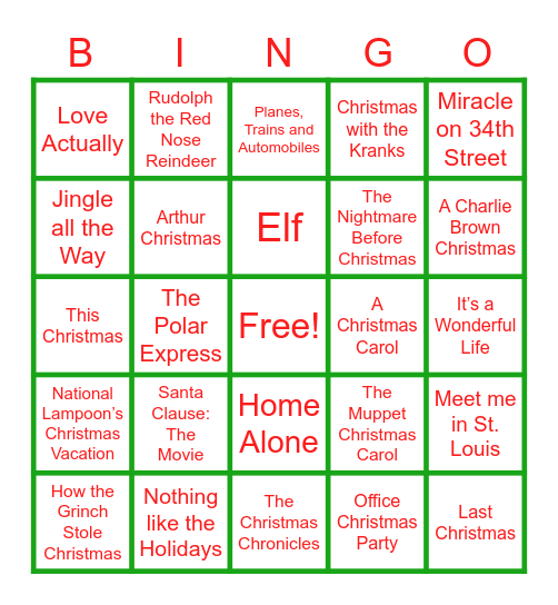 Silent BINGO : Christmas Movies Bingo Card