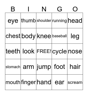 Unit 5 Health Bingo Card