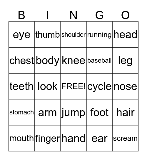 Unit 5 Health Bingo Card