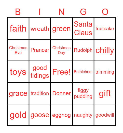 CHRISTMAS BINGO Card