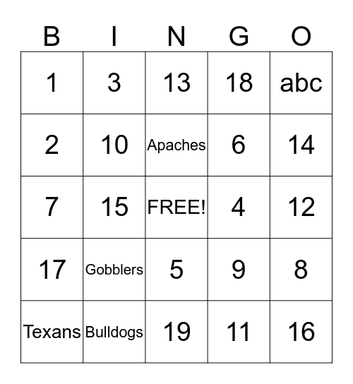 Cuero Bingo Card