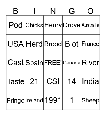 TRIVIA BINGO Card