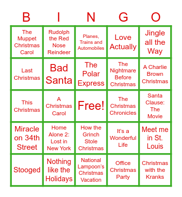 Silent BINGO: Christmas Movies Bingo Card