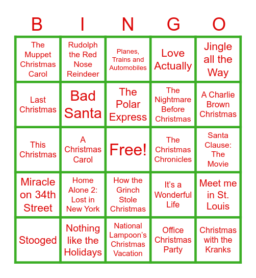 Silent BINGO: Christmas Movies Bingo Card