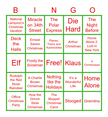 Silent BINGO: Christmas Movies Bingo Card