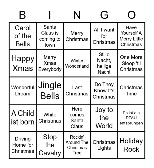 PFAU Weihnachts-Bingo Card