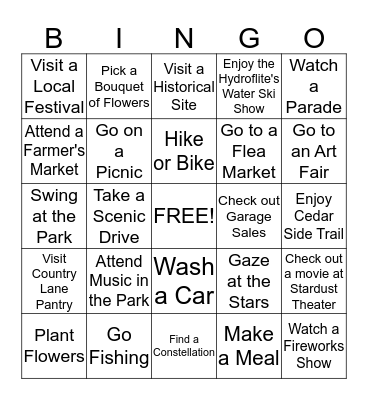 Kinship Summer Bingo 2015 Bingo Card
