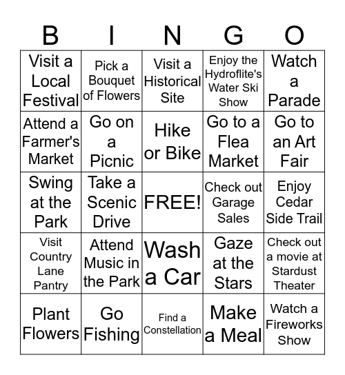 Kinship Summer Bingo 2015 Bingo Card