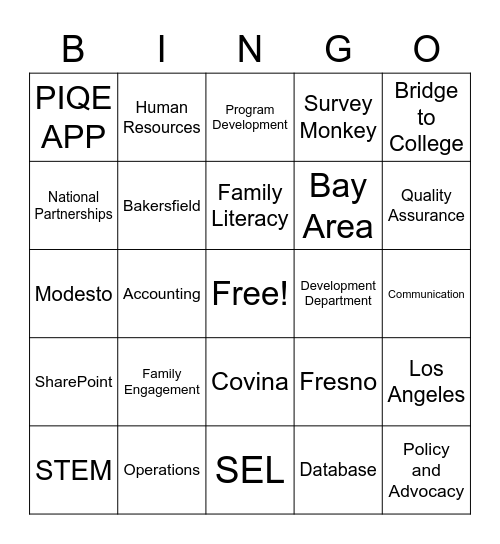 PIQE Bingo Card