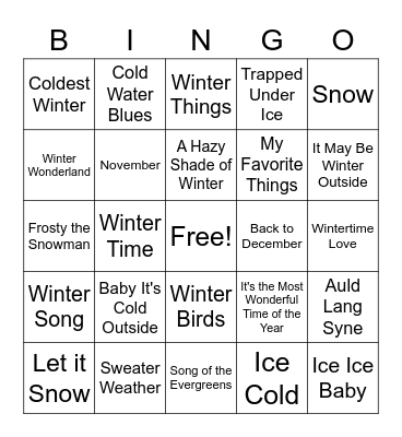 Winter Songs Bingo Card