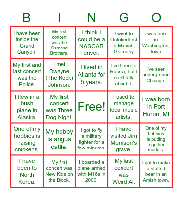 Who Am I? Bingo Card