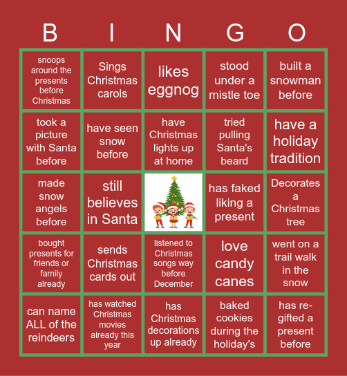 Virtual Holiday Bingo Card