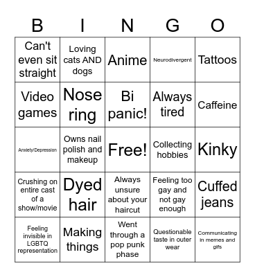 Bisexual Bingo (Guy edition) Bingo Card