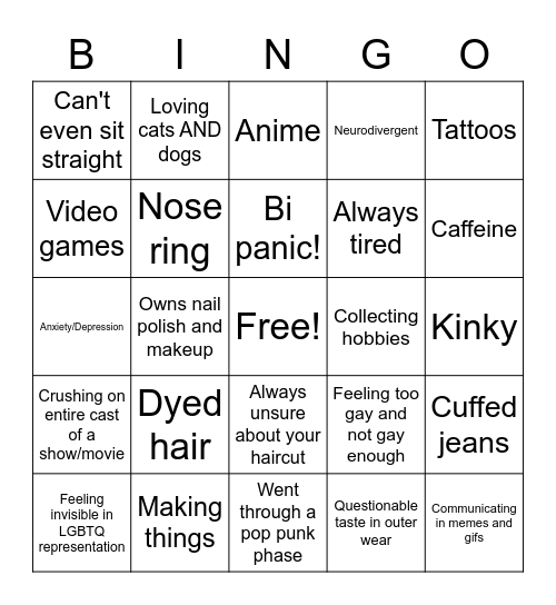 Bisexual Bingo (Guy edition) Bingo Card