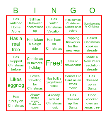 Holiday Bingo Card