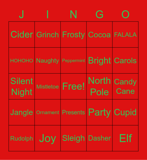Holiday Jingo Bingo Card